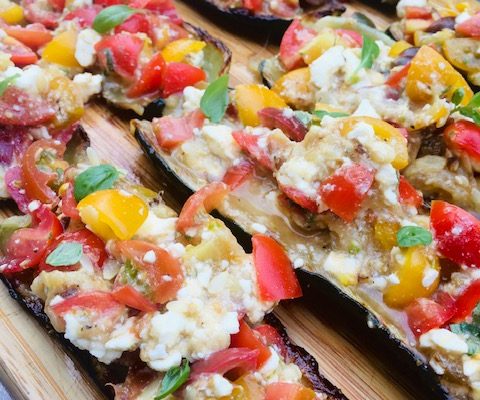 Zucchini Boats with Feta and Tomato